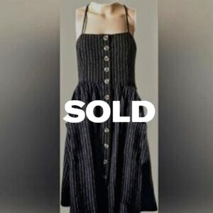 Casual Black Striped Fit & Flare Midi Dress with Pocket